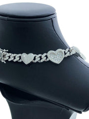 LIV Platinum Sterling Silver White Sapphire Emerald Baguette Heart Tennis Necklace