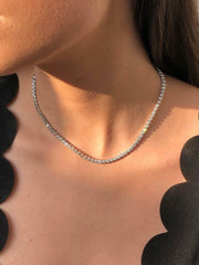 LIV Platinum Sterling Silver White Sapphire Bezel Halo Classic Tennis Necklace 16" L