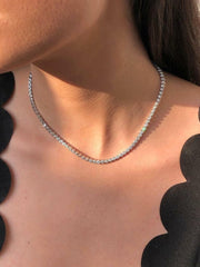 LIV Platinum Sterling Silver White Sapphire Bezel Halo Classic Tennis Necklace 16" L