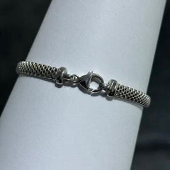 LIV Platinum Sterling Silver Blue Sapphire Flower Halo Mesh Tennis Bracelet 7" Gift