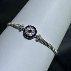 LIV Platinum Sterling Silver Blue Sapphire Evil Eye Halo Mesh Tennis Bracelet 7"L