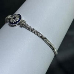 LIV Platinum Sterling Silver Blue Sapphire Evil Eye Halo Mesh Tennis Bracelet 7"L