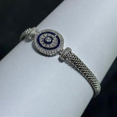 LIV Platinum Sterling Silver Blue Sapphire Oval Halo Mesh Tennis Bracelet 7" Length
