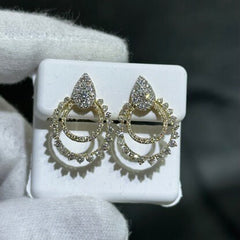 LIV 14k Solid Yellow Gold & Diamonds Double Halo Design Drop Earrings 1.50ct tw