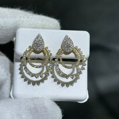 LIV 14k Solid Yellow Gold & Diamonds Double Halo Design Drop Earrings 1.50ct tw