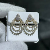 LIV 14k Solid Yellow Gold & Diamonds Double Halo Design Drop Earrings 1.50ct tw