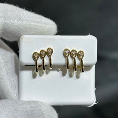 LIV 14k Solid Yellow Gold & Diamonds Tear Drop Design Cuff Stud Earrings