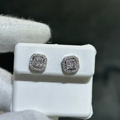 LIV 14k Solid White Gold & Diamonds Halo Design Square Stud Earrings 0.55ct tw
