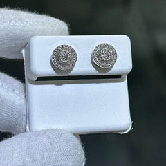 LIV 14k Solid White Gold & Diamonds Halo Design Round Stud Earrings 0.50ct tw