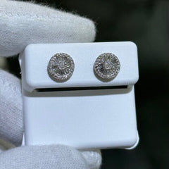 LIV 14k Solid White Gold & Diamonds Halo Design Round Stud Earrings 0.44ct tw