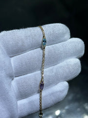 LIV 14k Yellow Gold Gemstone Station Design Wheat Link Stack Bracelet 7" Length Gift