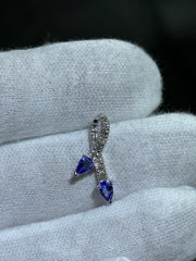 LIV 14k Solid White Gold & Natural Diamonds Tanzanite Bypass Design Petite Pendant