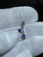 LIV 14k Solid White Gold & Natural Diamonds Tanzanite Bypass Design Petite Pendant