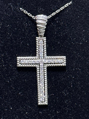 LIV 14k White Gold Natural White Diamonds Pave Cable Large Cross Crucifix Pendant