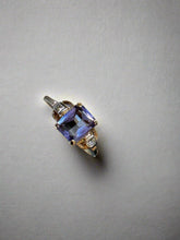 LIV 14k Yellow Gold & Diamonds Alexandrite Emerald Cut Halo Band Ring Sz 5.75 Gift