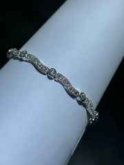 LIV Platinum Sterling Silver Simulated White Sapphire Halo Swirl Tennis Bracelet 7"L