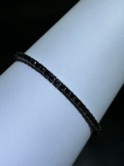 LIV Black Gold Sterling Silver Simulated Black Sapphire 3mm Round Tennis Bracelet 7"