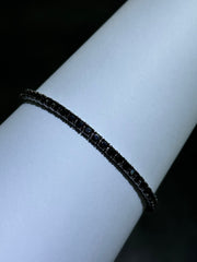 LIV Black Gold Sterling Silver Simulated Black Sapphire 3mm Round Tennis Bracelet 7"