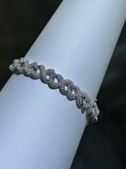 LIV Platinum Sterling Silver Simulated White Sapphire Pave Link Tennis Bracelet 7"L