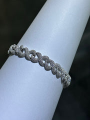 LIV Platinum Sterling Silver Simulated White Sapphire Pave Link Tennis Bracelet 7"L
