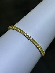 LIV 18k Gold Sterling Silver Simulated Yellow Sapphire 3mm Round Tennis Bracelet 7"L