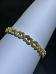 LIV 18k Gold Sterling Silver Simulated White Sapphire Pave Set Link Tennis Bracelet