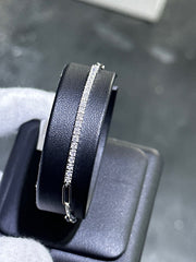 LIV 14k White Gold & Natural Diamonds Tennis Design Round Cut Paper Link Bracelet 7"