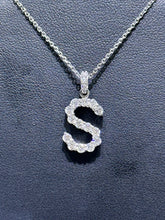 LIV 14k White Gold & Natural Diamonds Initial S Design Letter Alphabet Necklace 16"L