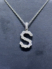 LIV 14k White Gold & Natural Diamonds Initial S Design Letter Alphabet Necklace 16"L