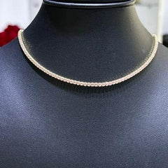 LIV 18k Yellow Gold Sterling Silver Pink Sapphire Choker Design Tennis Necklace Gift