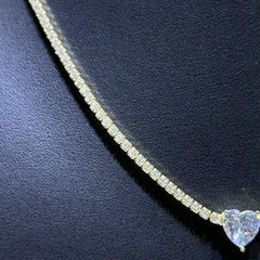 LIV 18k Yellow Gold Sterling Silver White Sapphire Heart Choker Thin Tennis Necklace