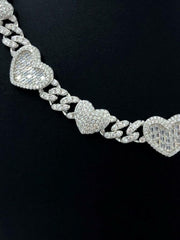 LIV Platinum Sterling Silver White Sapphire Emerald Baguette Heart Tennis Necklace