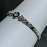 LIV Platinum Sterling Silver Blue Sapphire Hexagon Halo Mesh Tennis Bracelet 7" Gift