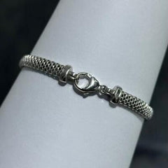 LIV Platinum Sterling Silver Blue Sapphire Hexagon Halo Mesh Tennis Bracelet 7" Gift