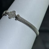 LIV Platinum Sterling Silver White Sapphire Clover Halo Mesh Tennis Bracelet 7" Gift