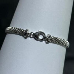 LIV Platinum Sterling Silver White Sapphire Clover Halo Mesh Tennis Bracelet 7" Gift