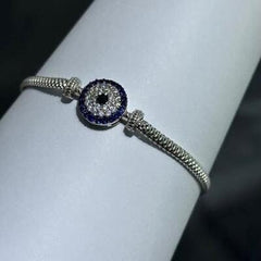 LIV Platinum Sterling Silver Blue Sapphire Evil Eye Halo Mesh Tennis Bracelet 7"L