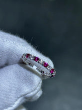 LIV 14k White Gold Natural White Diamonds & Red Ruby Eternity Band Ring Size 6 Gift