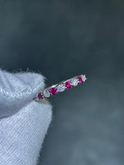 LIV 14k White Gold Natural White Diamonds & Red Ruby Eternity Band Ring Size 6 Gift