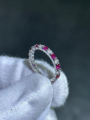 LIV 14k White Gold Natural White Diamonds & Red Ruby Eternity Band Ring Size 6 Gift