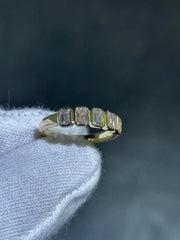 LIV 14k Yellow Gold Natural White Diamonds Emerald Cut Wedding Band Ring Size 7 Gift