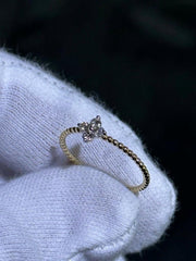 LIV 14k Yellow Gold & Natural White Diamonds Flower Design Wedding Band Ring Size 7