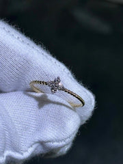 LIV 14k Yellow Gold & Natural White Diamonds Flower Design Wedding Band Ring Size 7