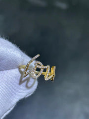 LIV 14k Yellow Gold & Natural White Diamonds LOVE Design Halo Band Ring Sz 8 Gift