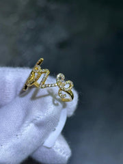 LIV 14k Yellow Gold & Natural White Diamonds LOVE Design Halo Band Ring Sz 8 Gift