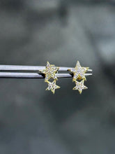LIV 18k Yellow Gold Sterling Silver White Sapphire Pave Halo Star Stud Earrings Gift