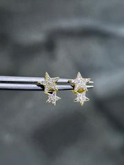 LIV 18k Yellow Gold Sterling Silver White Sapphire Pave Halo Star Stud Earrings Gift