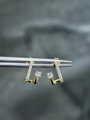 LIV 18k Yellow Gold Sterling Silver White Sapphire Pave Double Halo Stud Earrings