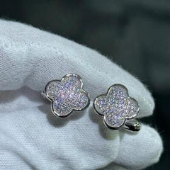 LIV Platinum Sterling Silver .925 Pave White Sapphire Clover Design Cufflinks Gift