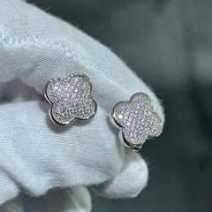 LIV Platinum Sterling Silver .925 Pave White Sapphire Clover Design Cufflinks Gift